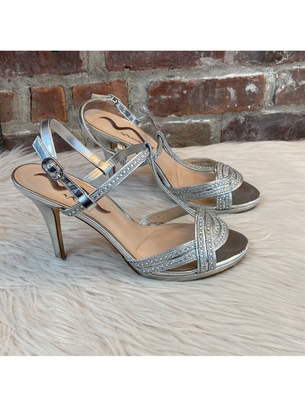 Nina Silver Metallic Platform Heels, Size 9.5M
